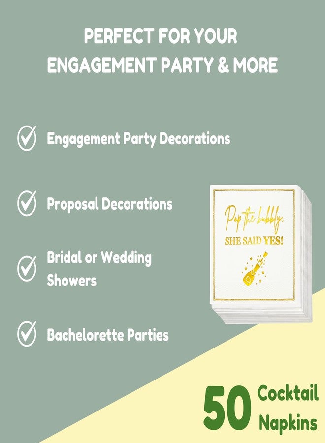 Cloverjoyed She Said Yes Engagement Napkins, Gold “Pop the Bubbly, She Said Yes!” Decorations, We're Engaged Paper Cocktail Napkin, Getting Married Celebrations, Wedding Bridal Shower Decor, Bachelorette Parties - Image 4